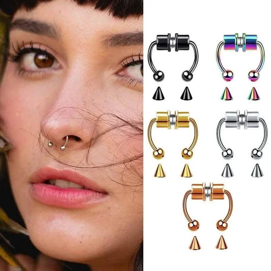 Magnetic Fake Nose Ring - Stainless Steel Nose Clip with Pointed Cone Design