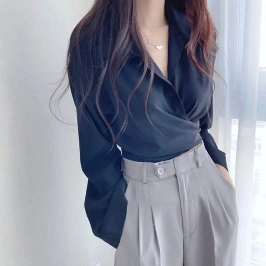 Summer Women’s Chiffon Top – Chic Solid Shirt with Back Tie Bowknot