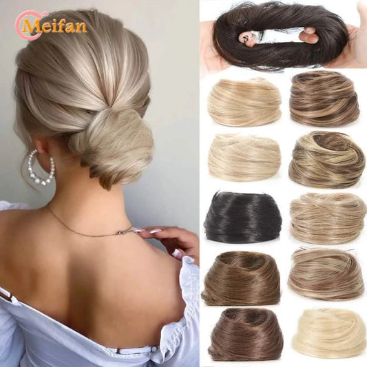Synthetic Chignon Hair Bun Clip – Elastic Rubber Band Updo Extension for Women, Ponytail Hair Piece
