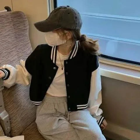 Women’s Short Baseball Outerwear  Long Sleeve American Style Jacket for Autumn/Winter