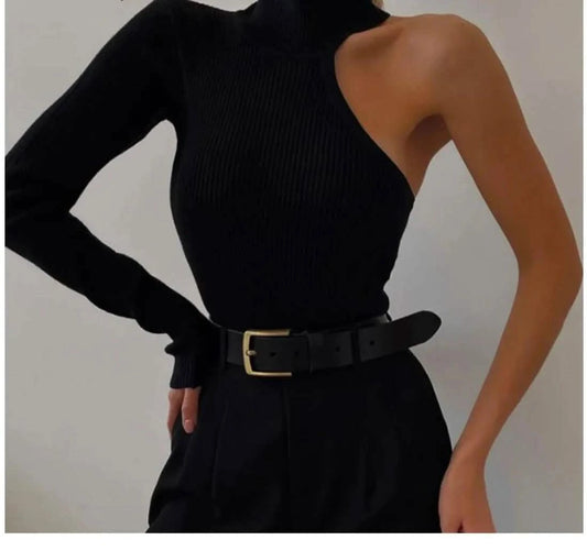 Candyhot Women’s Sexy One-Shoulder Bodysuit - Irregular Long Sleeve Skinny Summer Top