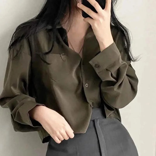 Blusa de protección solar de moda coreana para mujer: elegante, de un solo pecho y manga larga