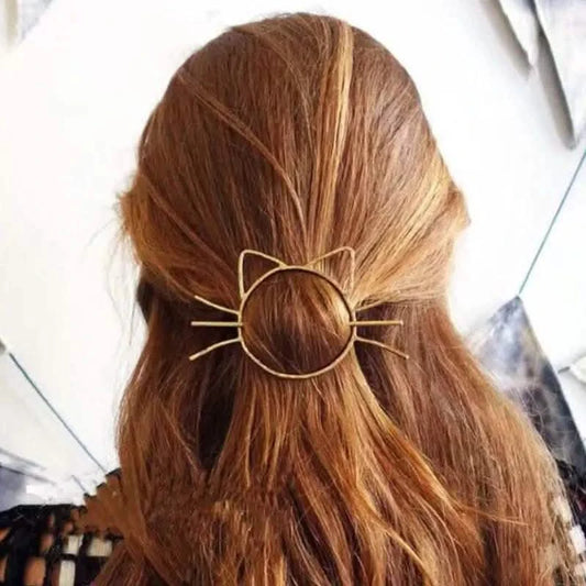 Ladies Geometric Cat Hair Clip – Cute Metallic Slide Comb, Hairpin, Shawl Pin & Ponytail Holder