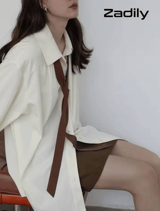 2025 Spring Minimalist Long Sleeve Button-Up Shirt – Korean Style Oversized Blouse for Women