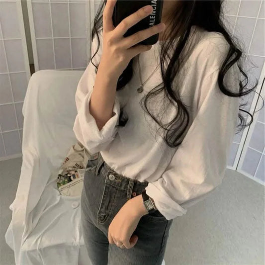 Autumn Women’s Long Sleeve Top - Loose Fit, Versatile, Comfortable Milk Silk Fabric