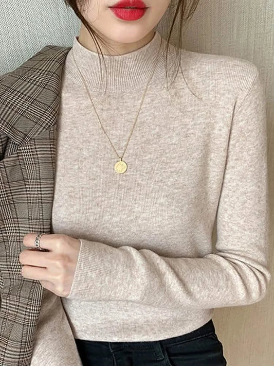 Women’s Turtleneck Sweater - 2024 New Fashion Stretch Knit Long Sleeve Pullover
