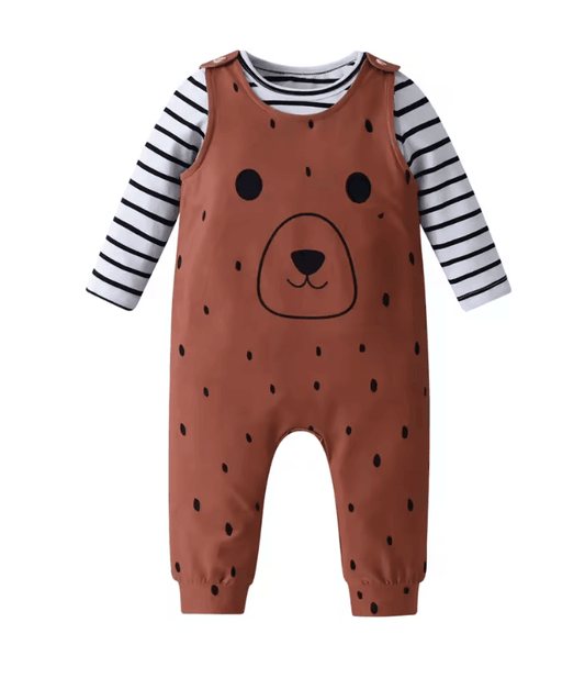 2PCS Baby Boy Outfit Set – Striped Long Sleeve Top & Overall Pants – Cute Toddler Clothes for Spring & Fall (3–24 Months)