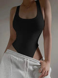Women’s Casual Bodycon Knit Bodysuit - Sexy Sleeveless Off Shoulder Halter Top for Summer Women’s Casual Bodycon Knit Bodysuit - Sexy Sleeveless Off Shoulder Halter Top for Summer