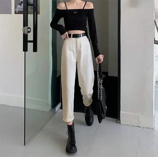 Pantalones de mezclilla adelgazantes de cintura alta 2025: pantalones holgados de pierna recta para mujer, estilo estudiante/papá para primavera y otoño