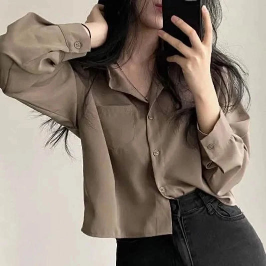 Blusa de protección solar de moda coreana para mujer: elegante, de un solo pecho y manga larga