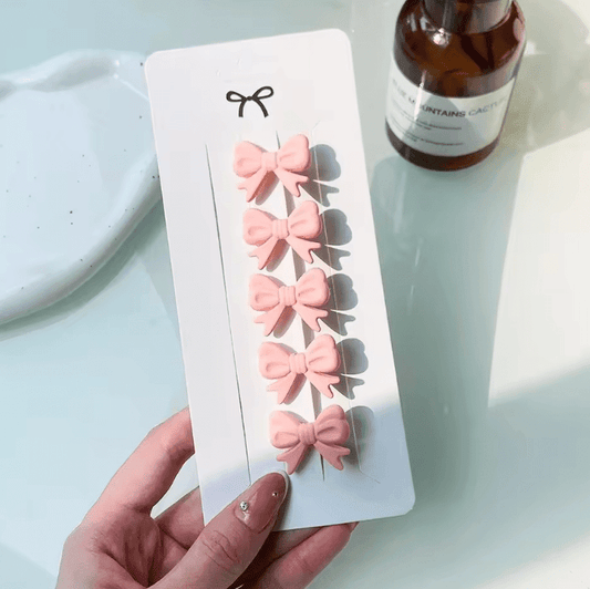 5Pcs/Set Cute Pink Mini Bows Hair Clips – Lovely Heart & Flower Hairpins for Girls
