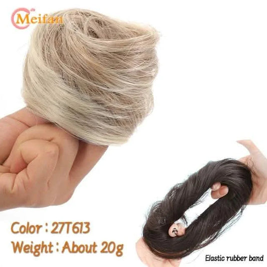 Synthetic Chignon Hair Bun Clip – Elastic Rubber Band Updo Extension for Women, Ponytail Hair Piece