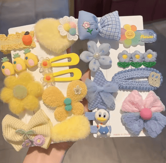 8/9PCS Children’s Plush Hair Clips – Colorful Cute Cartoon Hairpins for Little Girls