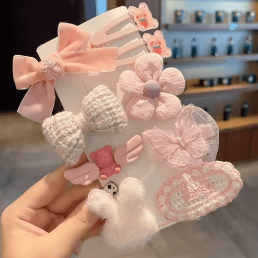 8/9PCS Children’s Plush Hair Clips – Colorful Cute Cartoon Hairpins for Little Girls