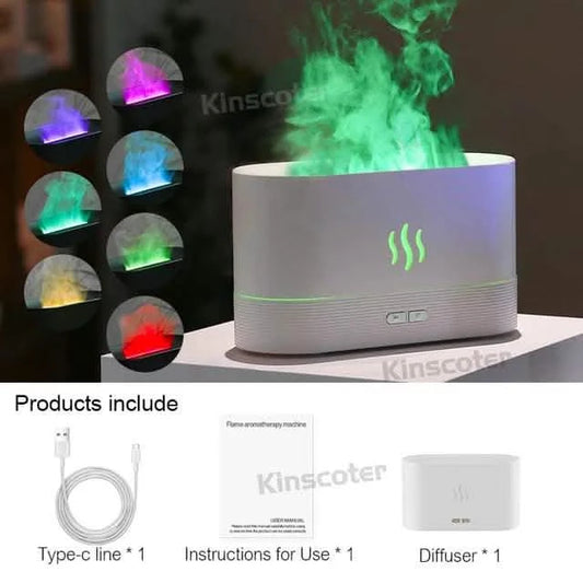 “RGB Flame Aroma Diffuser & Humidifier - 7-Color USB Desktop Air Purifier with Simulated Light”