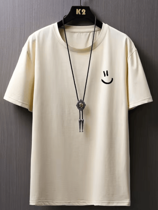 Men’s Minimalist Smile Graphic Tee - Hip Hop Summer Cotton Streetwear T-Shirt