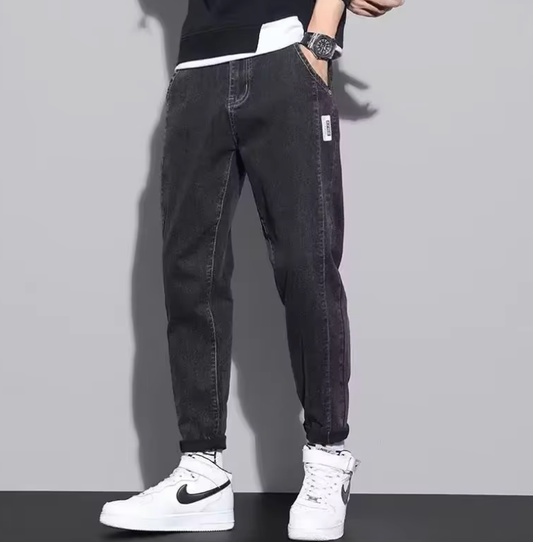 High-Waisted Men’s Straight-Leg Jeans – Trendy Washed Zip-Up Long Trousers for Spring Style