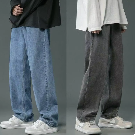 American Style Vintage Men’s Jeans – Loose Fit, Straight Leg, Oversized Bell Bottoms with High Street Trendy Dropshot Color