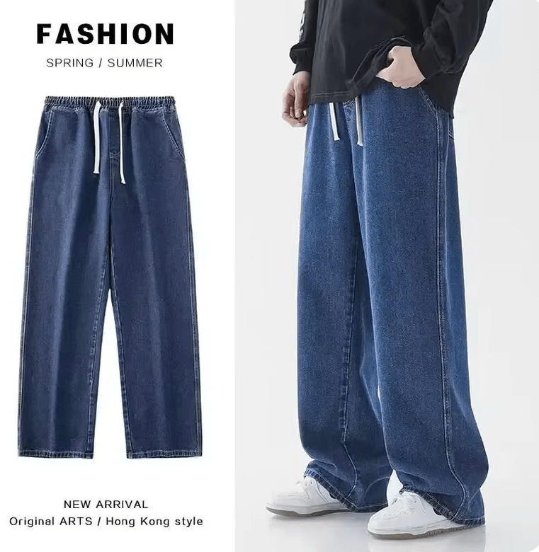 Hong Kong Style Straight-Leg Washed Denim Jeans – Casual Loose-Fit Solid Color Trousers for Men & Women Hong Kong Style Straight-Leg Washed Denim Jeans – Casual Loose-Fit Solid Color Trousers for Men & Women