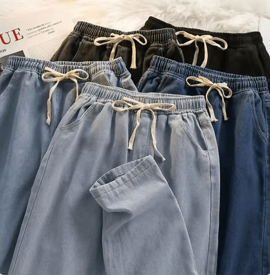 2025 Men’s Spring Elastic Waist Jeans – Loose-Fit Straight-Leg Casual Long Pants in Trendy Workwear Style