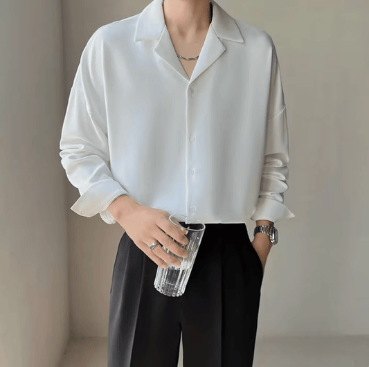 Cracker Khakishirt Men's Long Sleeve Loose Fit Ice Silk Idle Style Draped White Shirt Cuban Style Shirt For Men