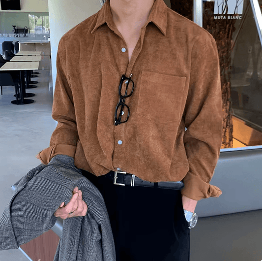 Men’s Vintage Corduroy Shirt – Japanese Style Loose Fit for Any Occasion