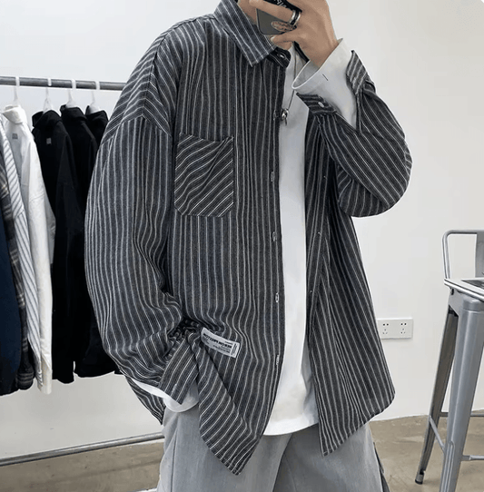 Men’s Vintage Striped Shirt | Hong Kong Style Loose Fit Jacket
