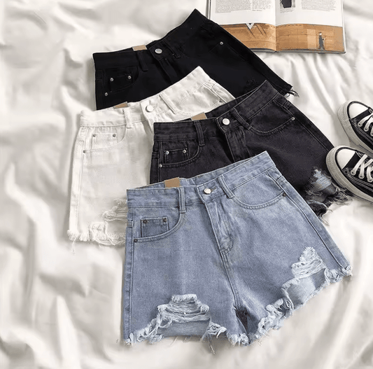 شورت جينز كوري بخصر عالٍ للنساء | جينز ممزق لصيف 2020