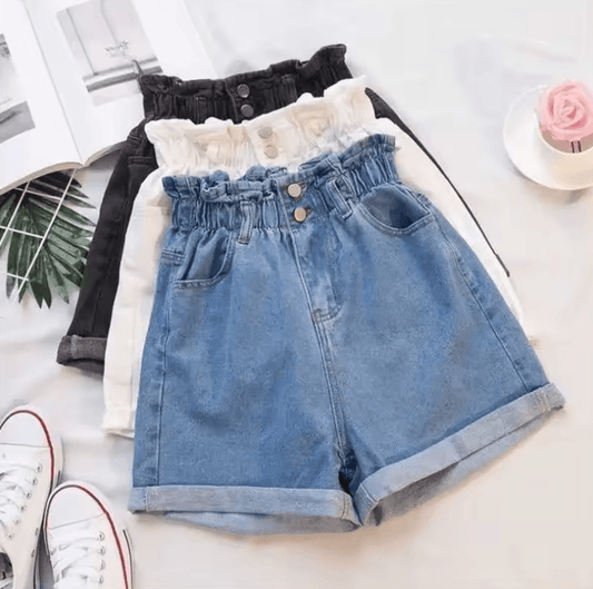 Women’s Elastic Waist Denim Shorts | Loose Fit Wide-Leg Korean A-Line Style