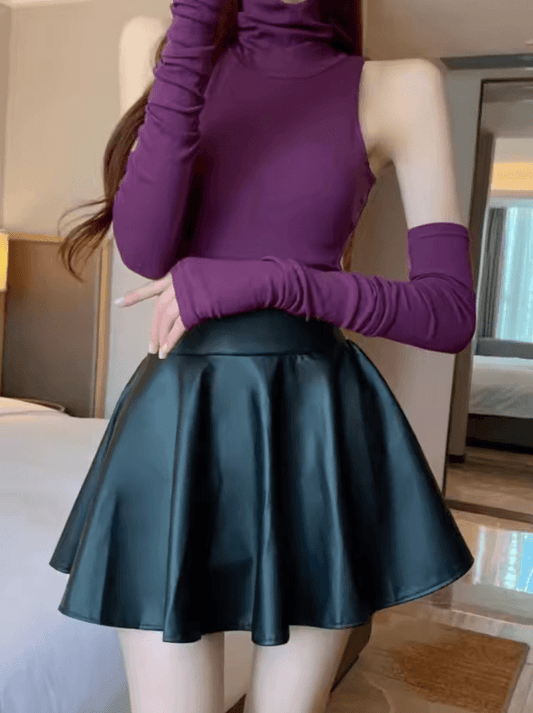 Multipurpose High-Waisted Faux Leather Mini Skirt for Women - Perfect for Skater, Work, and Nightclub