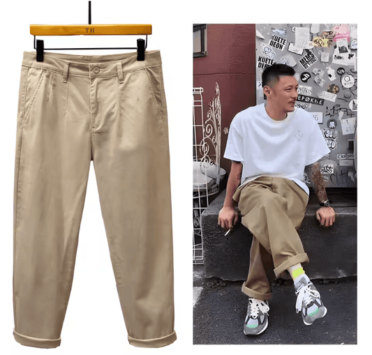 Men’s Vintage Cargo Pants - Washed Cotton Baggy Trousers, Loose Straight Fit