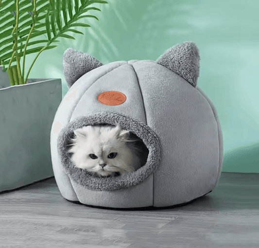 Cat Head Shape Warm Cat House - Semi-Closed Sleep Cave for All Seasons