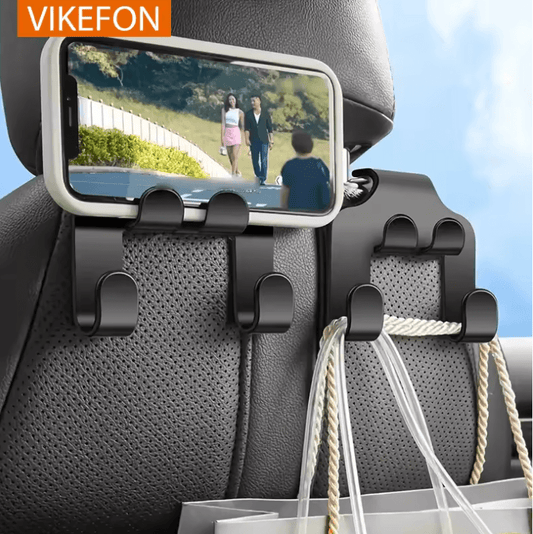 Car Back Seat Hook & Phone Holder – 2-in-1 Headrest Bracket for All Phones
