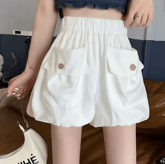 White High-Waist Bloomer Shorts for Women – Trendy Harajuku Summer Fashion 2025