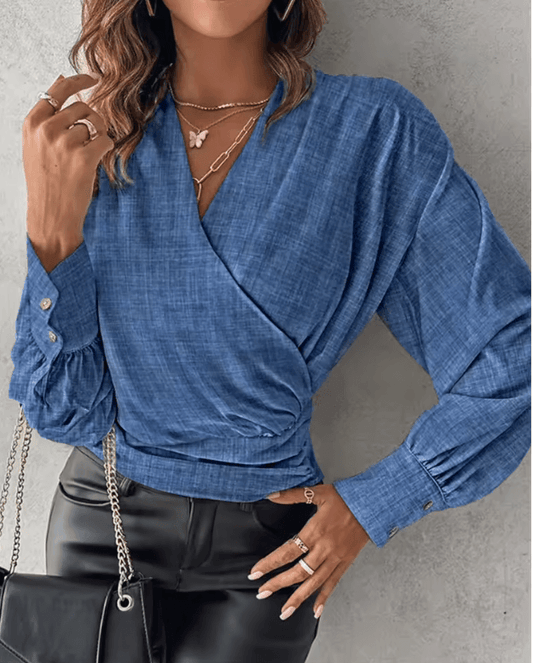 Sexy V-Neck Long Sleeve Blouse – Elegant Solid White Shirt for Office & Spring/Summer