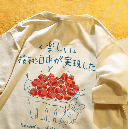 Japanese Funny Retro T-Shirt – Trendy Loose-Fit Cotton Tee for Men & Women