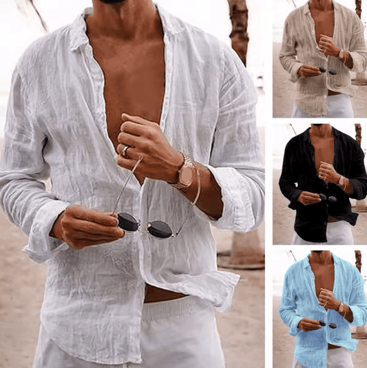 Men’s Cotton Linen Long Sleeve Shirt | Lightweight, Breathable & Casual