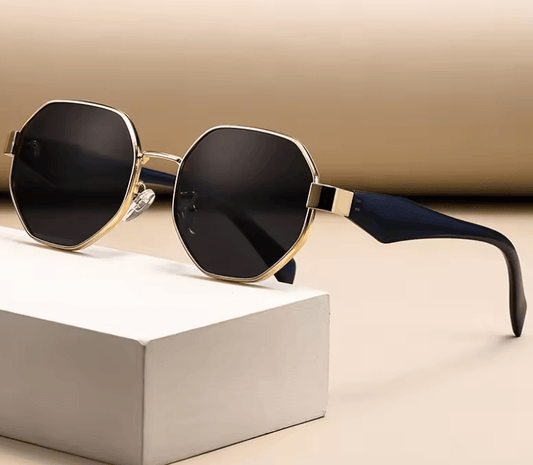 Retro Polygonal Sunglasses – Luxury Metal Frame Shades for Men & Women