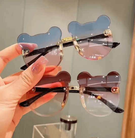نظارات شمسية أنيقة للتزلج في الهواء الطلق للأطفال - نظارات شمسية بدون إطار بتصميم دب كرتوني للأولاد والبنات، حماية من الأشعة فوق البنفسجية 400