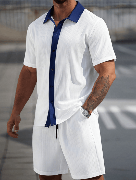 Ajuste de la playa de verano de 2 piezas para hombres-Camiseta de manga corta de color mosa