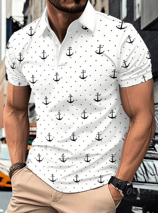Polos de estampado de anclaje masculino - ropa deportiva de manga corta de verano informal - Camisa de tenis de golf ligero al aire libre de moda