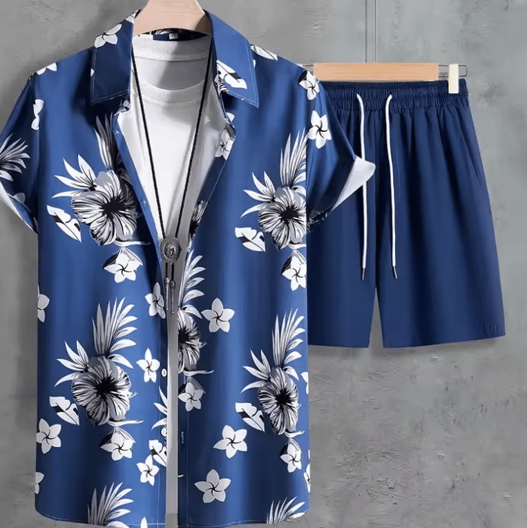 2025 2-delige bloemenpak set voor heren-Casual shirt en shorts met korte mouwen-Summer Beach Outfit voor buitenreizen en Hawaiiaanse stijl 2025 2-delige bloemenpak set voor heren-Casual shirt en shorts met korte mouwen-Summer Beach Outfit voor buitenreizen en Hawaiiaanse stijl