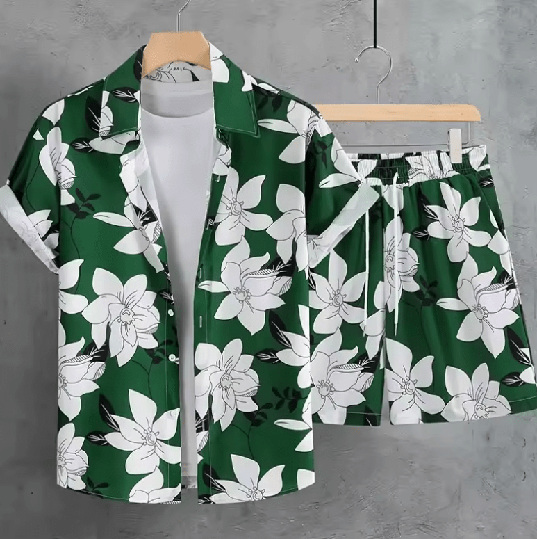 2025 2-delige bloemenpak set voor heren-Casual shirt en shorts met korte mouwen-Summer Beach Outfit voor buitenreizen en Hawaiiaanse stijl 2025 2-delige bloemenpak set voor heren-Casual shirt en shorts met korte mouwen-Summer Beach Outfit voor buitenreizen en Hawaiiaanse stijl
