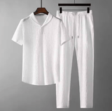 Men’s Ice Silk Sportswear Set – Crinkled Short Sleeve T-Shirt & Lightweight Pants – One-Piece Summer Outfit for Casual & Active Wear Men’s Ice Silk Sportswear Set – Crinkled Short Sleeve T-Shirt & Lightweight Pants – One-Piece Summer Outfit for Casual & Active Wear