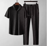 Men’s Ice Silk Sportswear Set – Crinkled Short Sleeve T-Shirt & Lightweight Pants – One-Piece Summer Outfit for Casual & Active Wear Men’s Ice Silk Sportswear Set – Crinkled Short Sleeve T-Shirt & Lightweight Pants – One-Piece Summer Outfit for Casual & Active Wear
