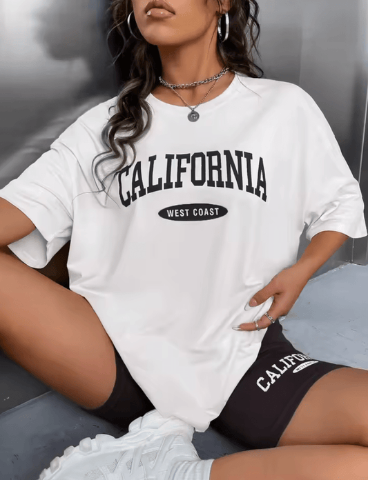 Women’s California Graphic T-Shirt & Shorts Set – 2-Piece Summer Lounge Outfit – Soft Cotton, Elastic Waist, Short Sleeve West Coast Style