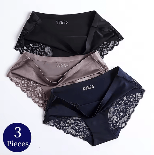 TrowBridge 3PCS Women’s Lace Satin Panties Set – Plus Size Sexy Lingerie Briefs – Soft, Cozy Silk-Like Underwear for Everyday Comfort