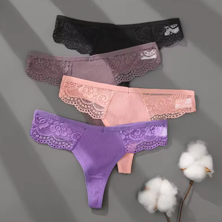 FINETOO 3PCS Women’s Cotton Lace Thongs – Low Waist Sexy G-String Panties, Solid Color Breathable Bikini Lingerie FINETOO 3PCS Women’s Cotton Lace Thongs – Low Waist Sexy G-String Panties, Solid Color Breathable Bikini Lingerie