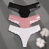 FINETOO 3PCS Women’s Cotton Lace Thongs – Low Waist Sexy G-String Panties, Solid Color Breathable Bikini Lingerie FINETOO 3PCS Women’s Cotton Lace Thongs – Low Waist Sexy G-String Panties, Solid Color Breathable Bikini Lingerie
