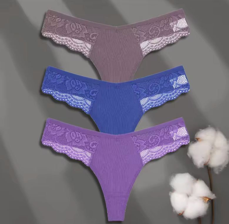 FINETOO 3PCS Women’s Cotton Lace Thongs – Low Waist Sexy G-String Panties, Solid Color Breathable Bikini Lingerie FINETOO 3PCS Women’s Cotton Lace Thongs – Low Waist Sexy G-String Panties, Solid Color Breathable Bikini Lingerie